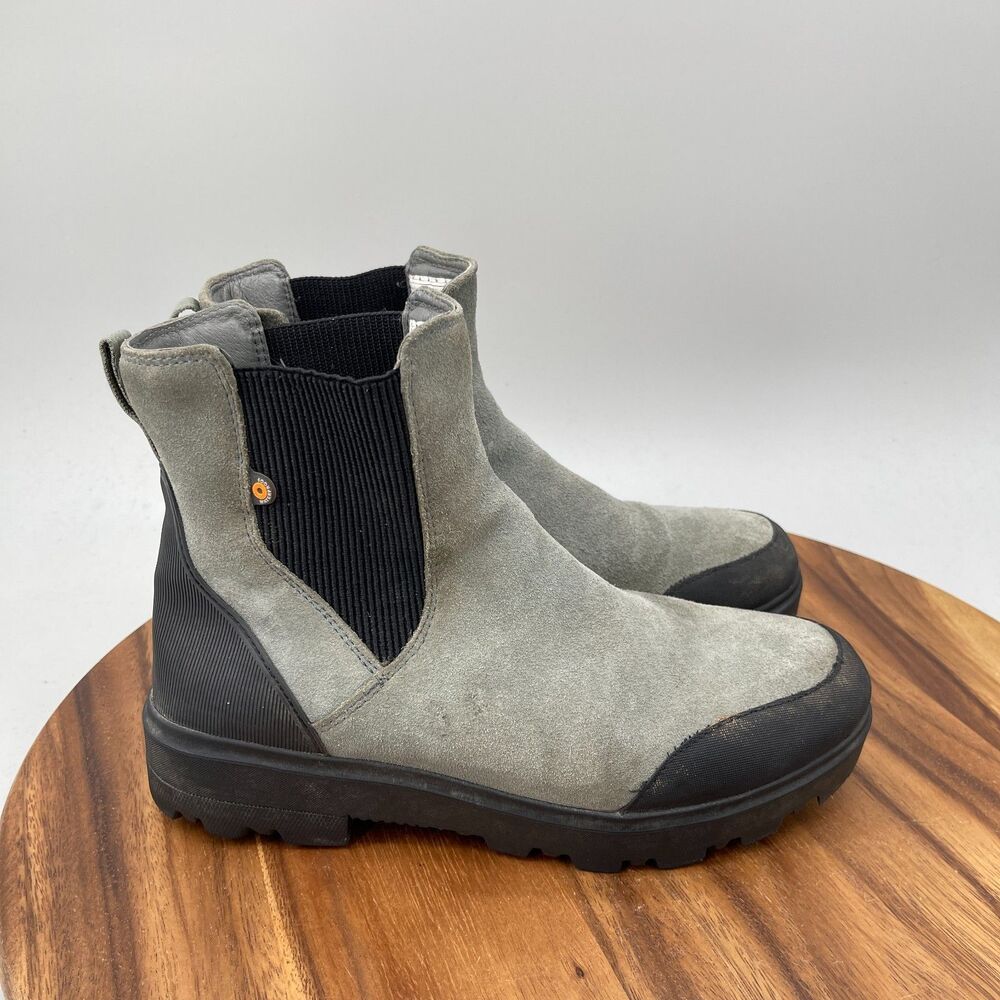 Bogs Holly Chelsea Boots Womens Size 8.5 Gray Leather Waterproof Casual Shoes